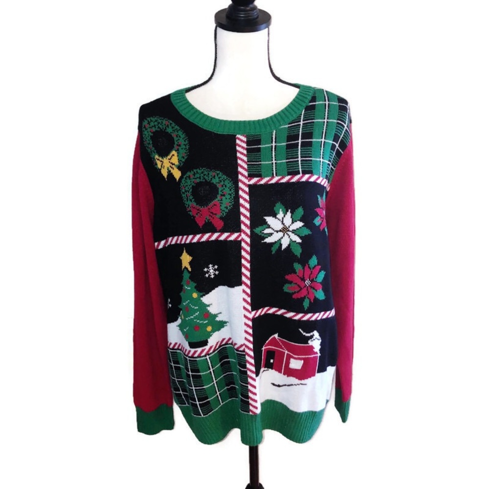 Ugly Christmas Sweater Patchwork Light up | Size XL